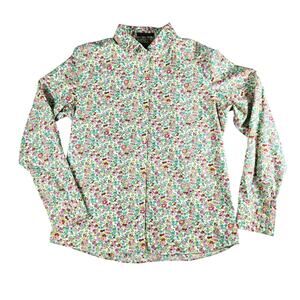 Lands' End Womens 10 Supima No Iron Floral Longsleeve Button-up Top LIKE NEW